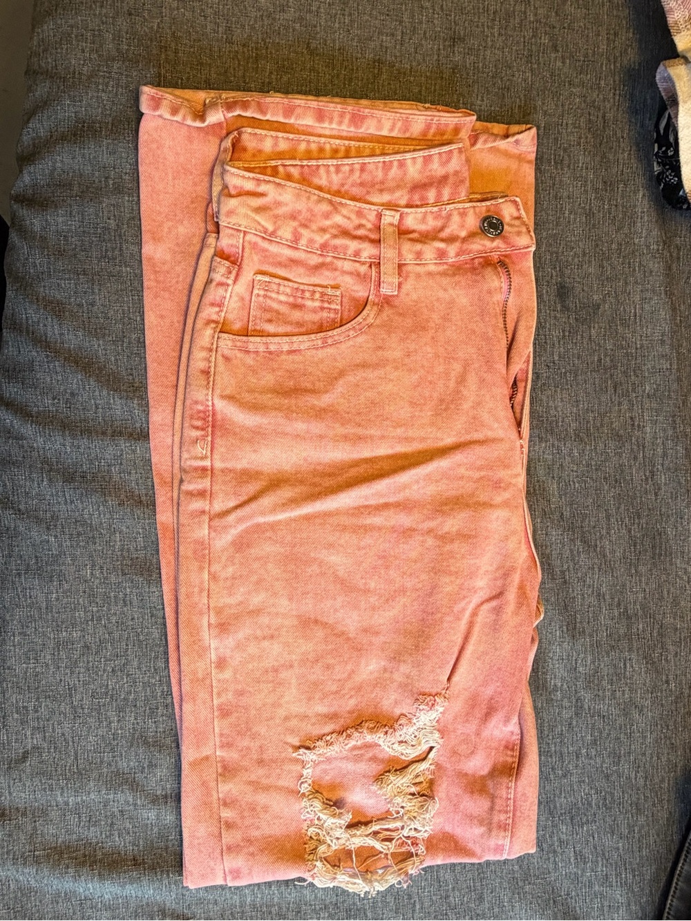SHEIN Coral Pink Skinny Distressed Jeans